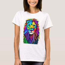 Camiseta Arte de Fantasia Mística de Rosto de Leão Colorido