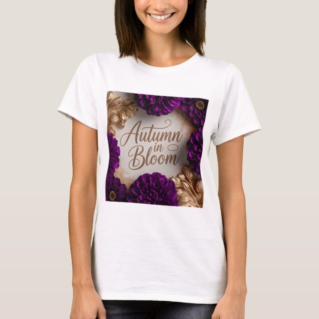 Camiseta Arte de Flat Lay Floral Roxo com Letra em Script p (Frente)