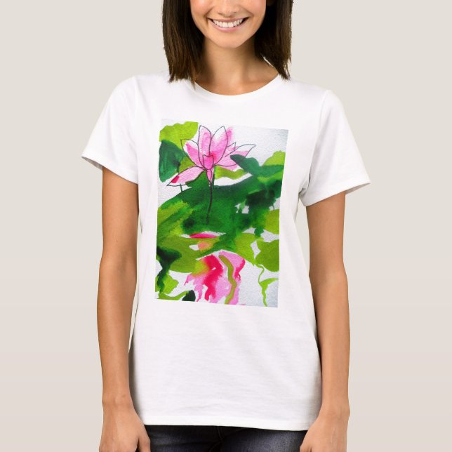 Camiseta Arte de flor de abstrato aquarela aquática (Frente)