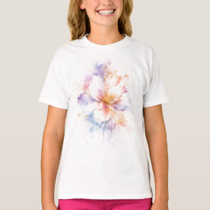 Camiseta Arte de Flor de Aquarela Pastel com Acentos Dourad