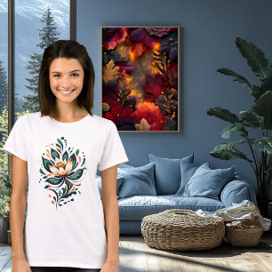 Camiseta Arte de Flor de Lótus Elegante Abstrata