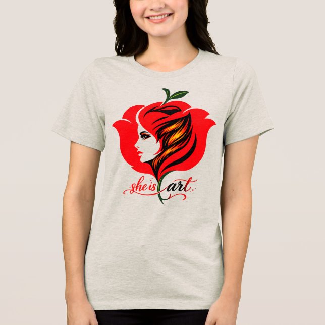 Camiseta Arte de flor de rosa vermelha (Frente)