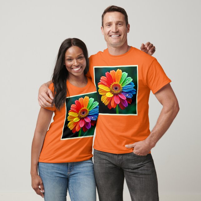Camiseta Arte de Flor Pétala Arco-íris (Unissex)