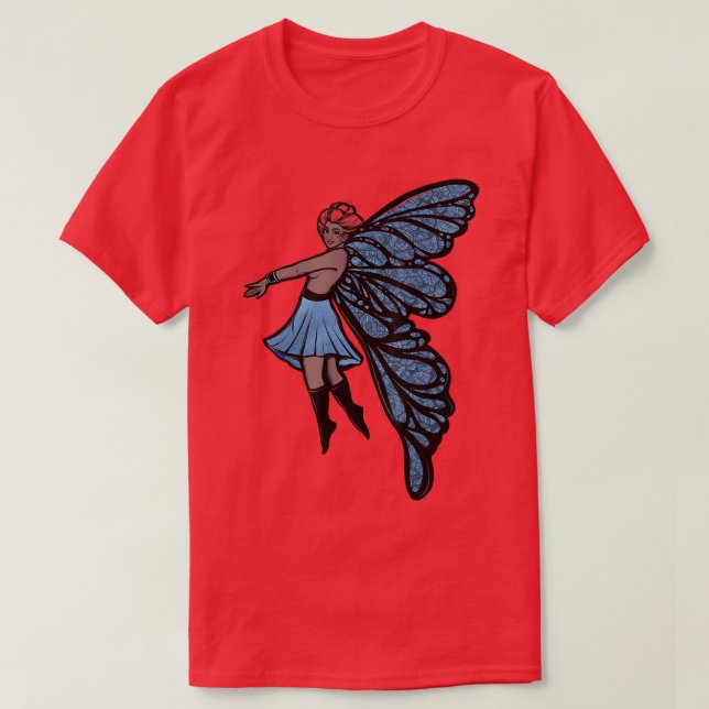Camiseta Arte de Flores Azuis de Fada de Jardim Láteo (Frente do Design)