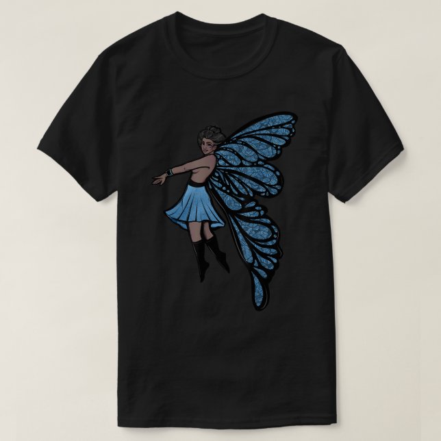 Camiseta Arte de Flores Azuis de Fada de Jardim Láteo (Frente do Design)