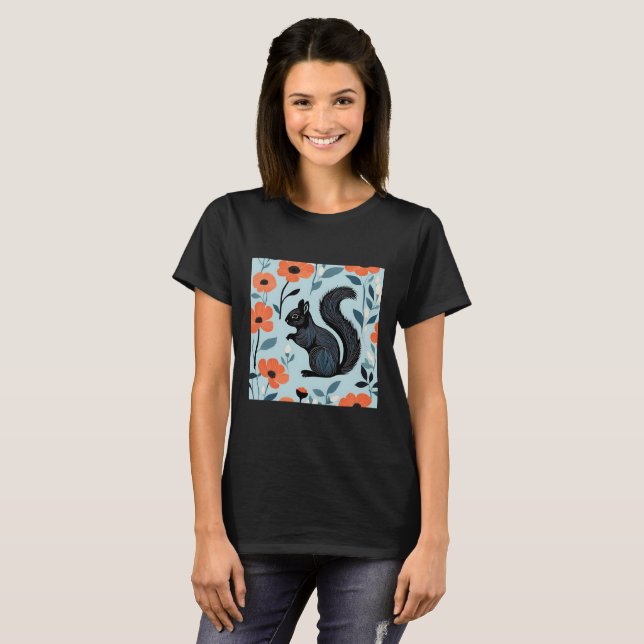 Camiseta Arte de Flores da Primavera Esquilo  (Frente Completa)