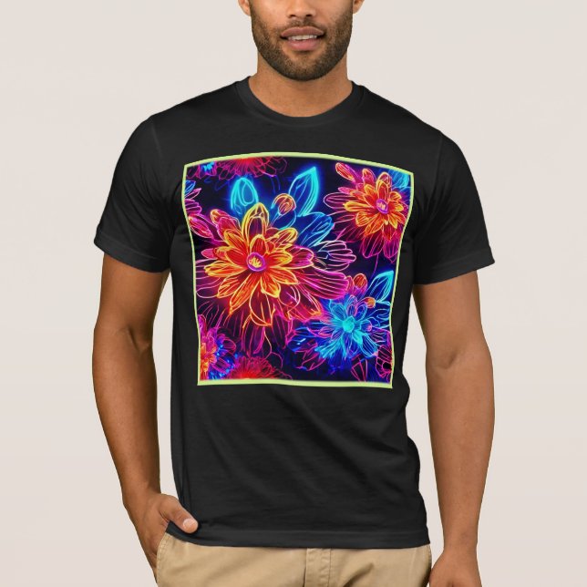 Camiseta Arte de Flores Neon Brilhantes (Frente)