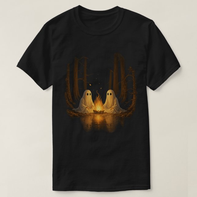 Camiseta Arte de Floresta Noturna de Acampamento com Fantas (Frente do Design)