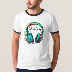 Camiseta Arte de fones de ouvido multicoloridos "Life in Ly