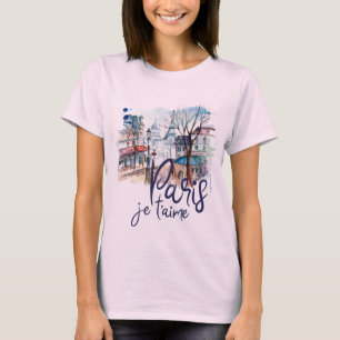 Camiseta Arte de France da caligrafia da aguarela do t'aime