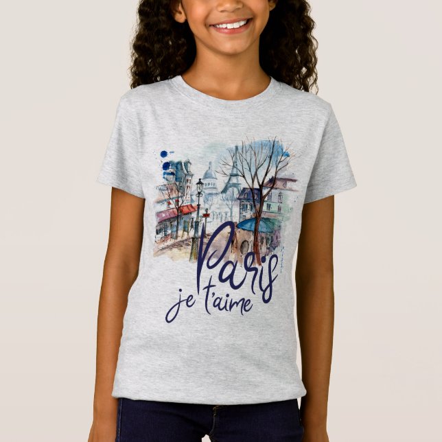 Camiseta Arte de France da caligrafia da aguarela do t'aime (Frente)