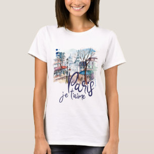 Camiseta Arte de France da caligrafia da aguarela do t'aime