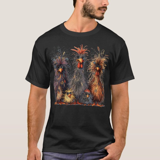 Camiseta Arte de Frango Engraçado Colorida (Frente)