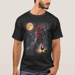Camiseta Arte de Frango Lua Celestial Galáxia Fazenda de Av