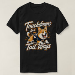 Camiseta Arte de Futebol Corgi com Touchdowns e Abanos de C