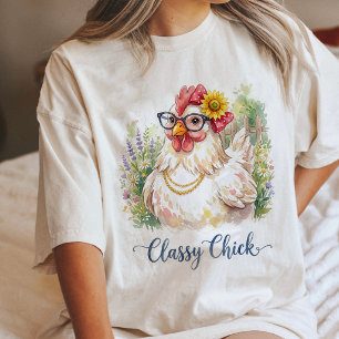 Camiseta Arte de Galinha Aquarela Chique