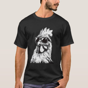 Camiseta Arte de Galinha Usando Óculos de Sol