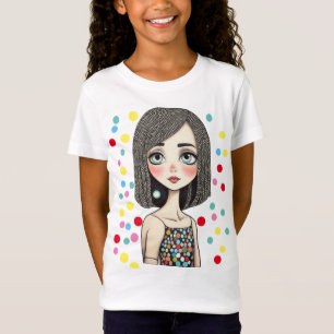 Camiseta Arte de Garota de Desenho Animado da Moda com Vest
