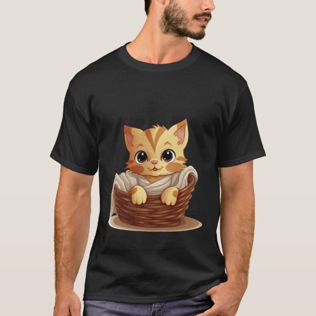 Camiseta Arte de gatinho fofo em cesto com cobertor aconche (Frente)
