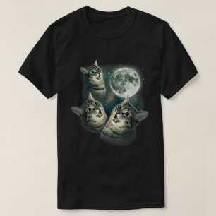 Camiseta Arte de Gatinho Galáxia Meme Lua Três Gatos