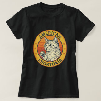Camiseta Arte de Gato American Shorthair Retro com Explosão