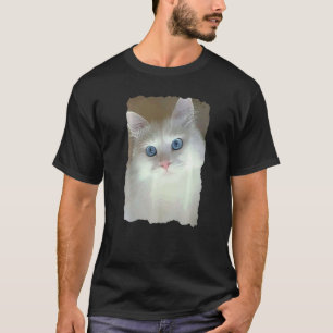 Camiseta Arte de Gato Branco Roupas de Arte Gatinho Fofinho