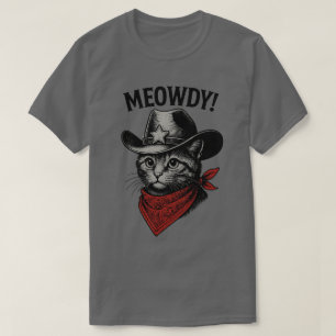 Camiseta Arte de Gato Caubói Vintage – Meowdy Oeste Selvage