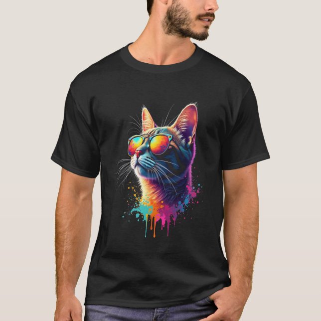 Camiseta Arte de gato colorida (Frente)