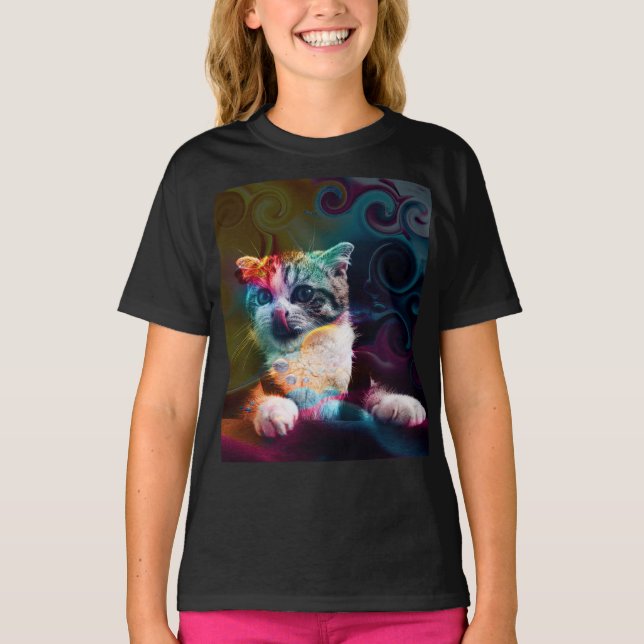 CAMISETA ARTE DE GATO COLORIDA E DIVERTIDA (Frente)