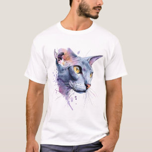 Camiseta Arte de Gato com Geométrico de Aquarela Lavanda