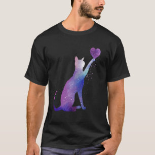 Camiseta Arte de Gato Coração de São Valentim em Aquarela P