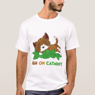 Camiseta Arte de gato de desenho animado engraçado e drogad
