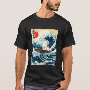 Camiseta Arte de Gato de Onda Japonesa Surf Verão