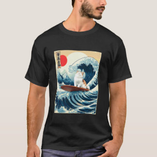 Camiseta Arte de Gato de Onda Japonesa Surf Verão