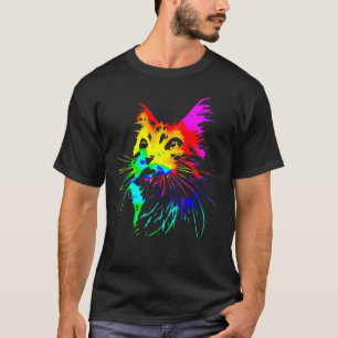 Camiseta Arte de Gato Espalhado com Tinta Tie Dye