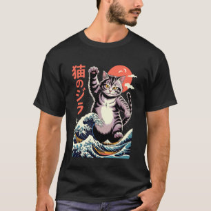 Camiseta Arte de Gato Japonês Monstro Onda Gato Divertido p
