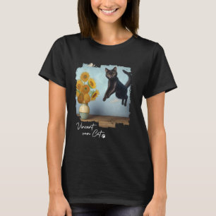 Camiseta Arte de Gato Preto Girassóis, Vincent van Gato, Cô
