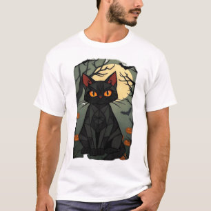 Camiseta Arte de Gato Preto Místico de Halloween - Felino A