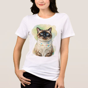 Camiseta Arte de Gato Siames Cute Olhos Azuis Aquarela