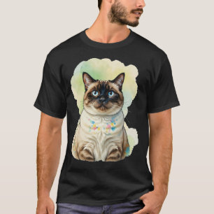 Camiseta Arte de Gato Siames Cute Olhos Azuis Aquarela