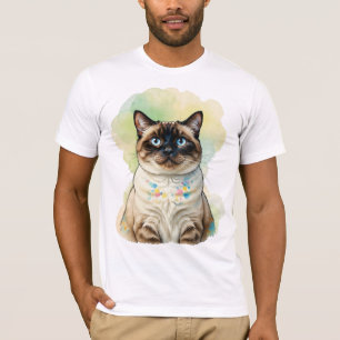 Camiseta Arte de Gato Siames Cute Olhos Azuis Aquarela