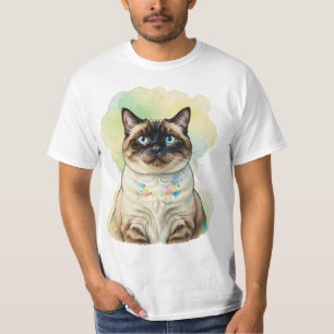 Camiseta Arte de Gato Siames Cute Olhos Azuis Aquarela