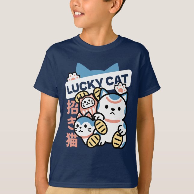 Camiseta Arte de Gato Sortudo – Maneki Neko com Moeda de Ou (Frente)