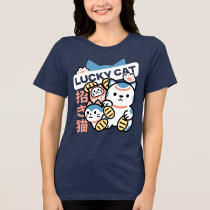 Camiseta Arte de Gato Sortudo – Maneki Neko com Moeda de Ou