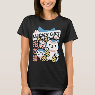 Camiseta Arte de Gato Sortudo – Maneki Neko com Moeda de Ou