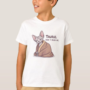 Camiseta Arte de Gato Sphynx Touro Calmo Atitude Zodíaco