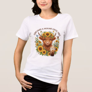 Camiseta Arte de Girassóis com Vaca das Terras Altas e Vibr