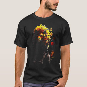 Camiseta Arte de Girassol de Leão Flor Fantasia Animal Leão