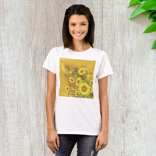 Camiseta Arte de Girassol Grunge Negrito Rústico Floral Ama