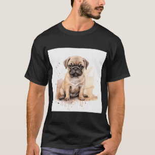 Camiseta Arte de gotejamento em aquarela de filhote Pug